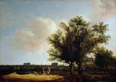 Una vista de Leiden con figuras descansando en primer plano de Anthony Jansz van der Croos